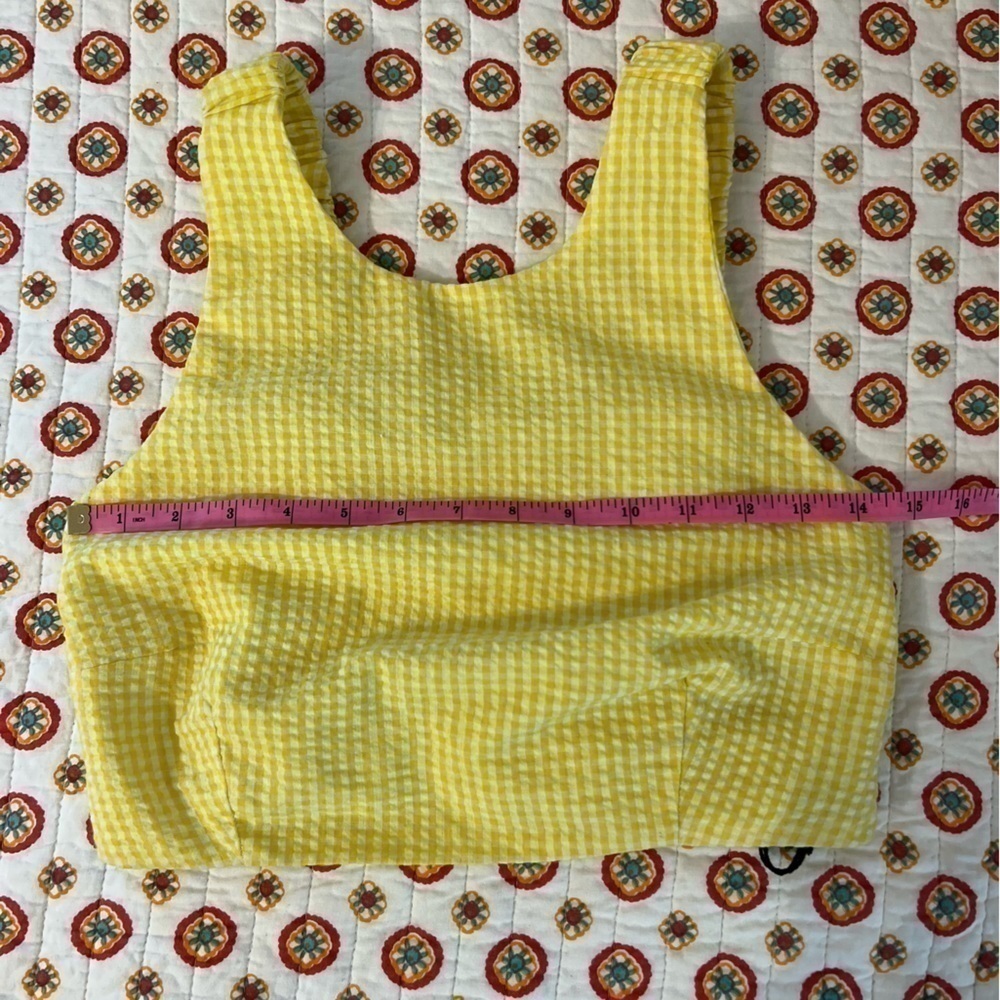 NWT Renuar Yellow & White Picnic Cropped Tank Open Back - Picture 7 of 7